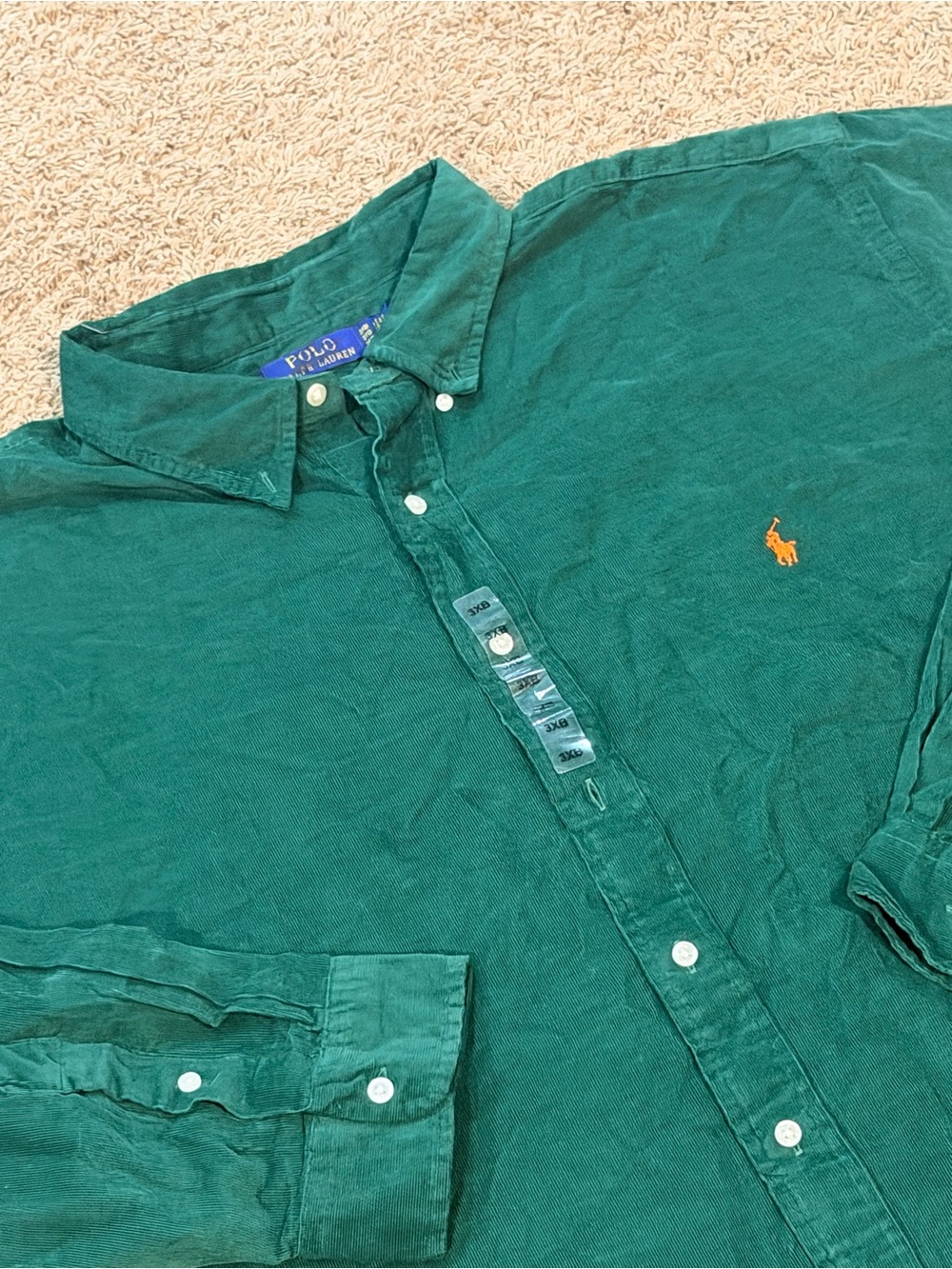 Polo Ralph Lauren Classic Fit Green Corduroy Long Sleeve Shirt Men's 3XB NWOT